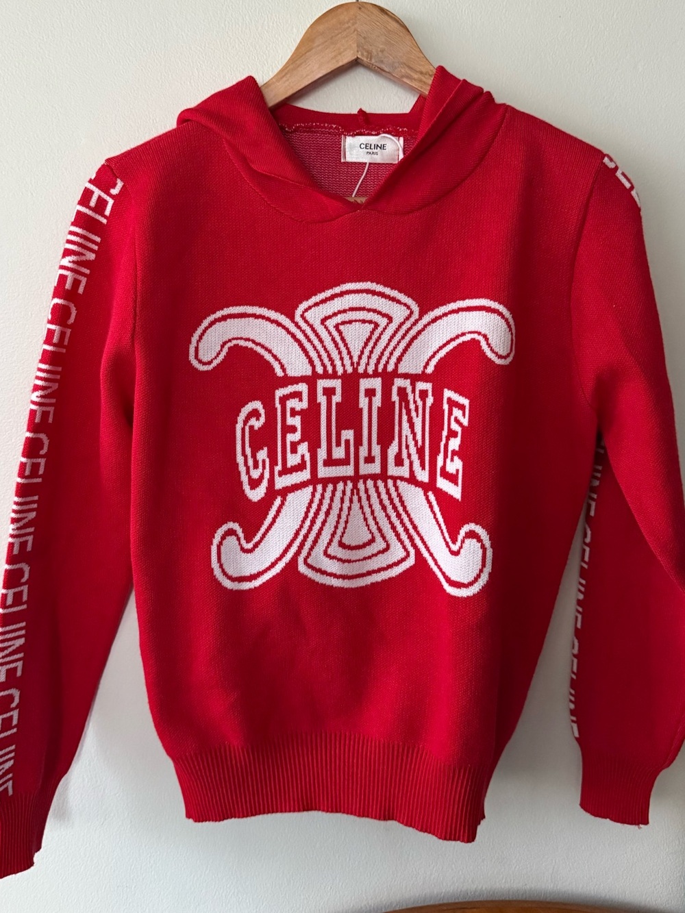 Celine Red Crewneck Logo Knit Sweater